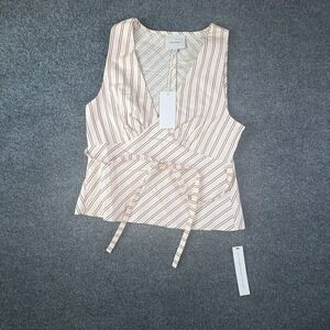 Reformation Cream and Red-Striped Wrap Tank Top NWOT